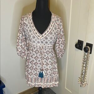 Boho Print Women's Mini Dress Tassel Waist Multicolor Coastal Cowgirl Western